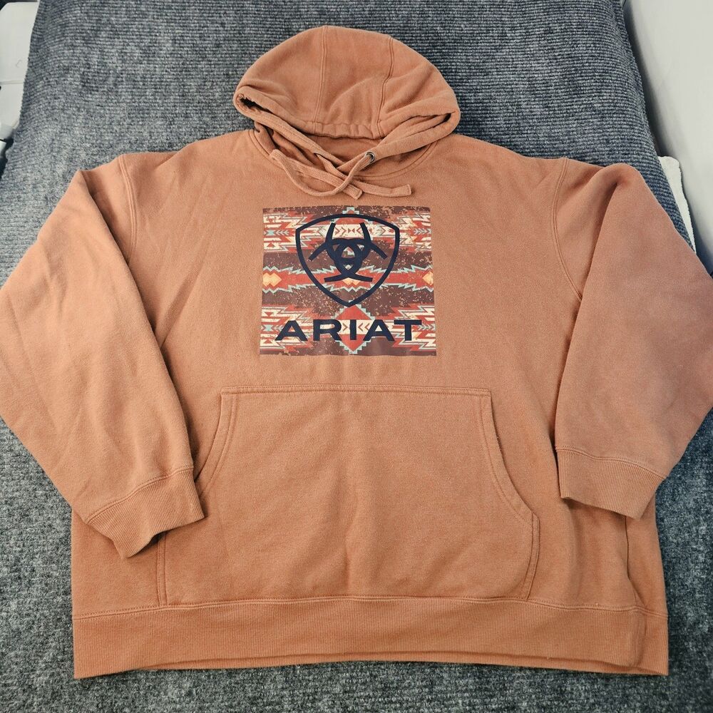 Ariat Southwest Block Hood Mens XXL Orange Pullover Hoodie Aztec Fleece 10046395